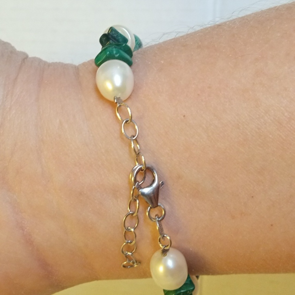 Bracelet Green malachite cultured pearl beaded bracelet. 7.5” Ross Simons - Picture 6 of 8